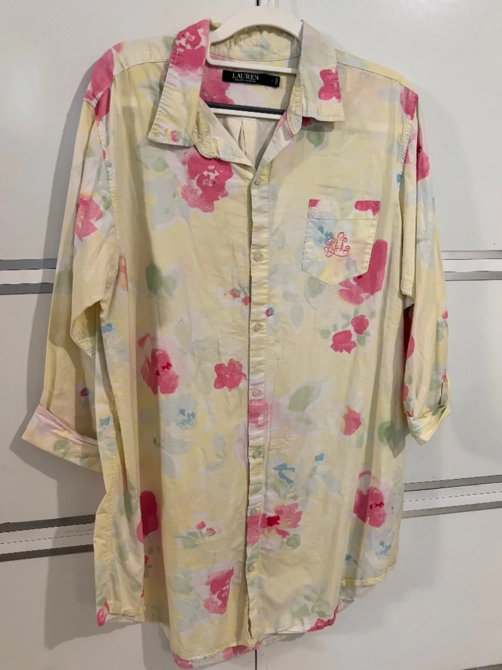 Lauren Ralph Lauren Women’s Button Down Shirt Large Yellow Floral - Picture 1 of 6